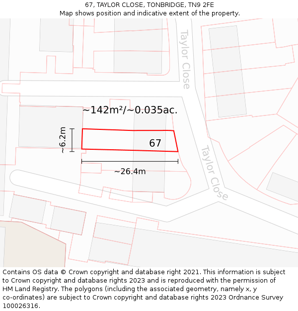 67, TAYLOR CLOSE, TONBRIDGE, TN9 2FE: Plot and title map