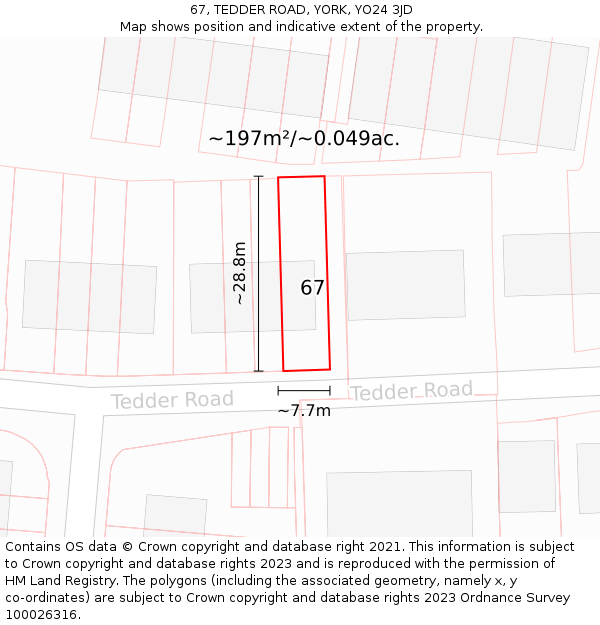 67, TEDDER ROAD, YORK, YO24 3JD: Plot and title map
