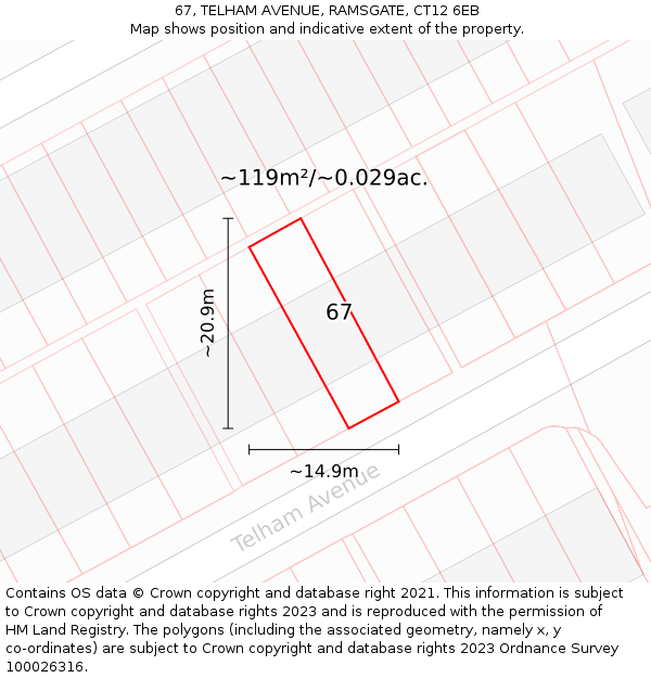 67, TELHAM AVENUE, RAMSGATE, CT12 6EB: Plot and title map