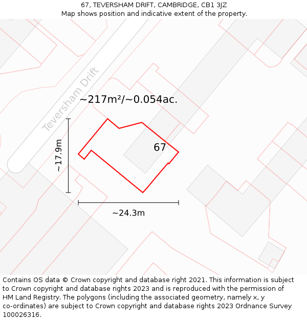 67, TEVERSHAM DRIFT, CAMBRIDGE, CB1 3JZ: Plot and title map