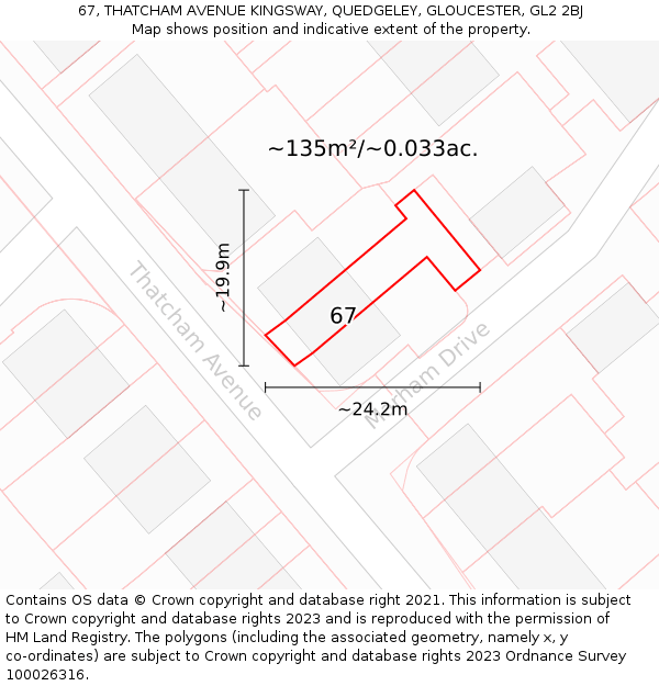 67, THATCHAM AVENUE KINGSWAY, QUEDGELEY, GLOUCESTER, GL2 2BJ: Plot and title map