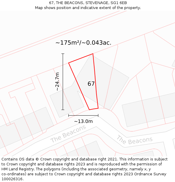 67, THE BEACONS, STEVENAGE, SG1 6EB: Plot and title map