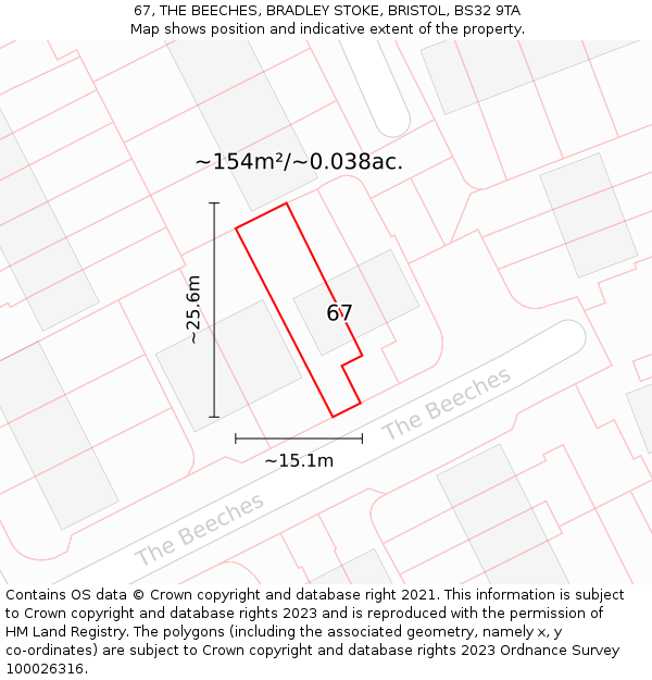 67, THE BEECHES, BRADLEY STOKE, BRISTOL, BS32 9TA: Plot and title map