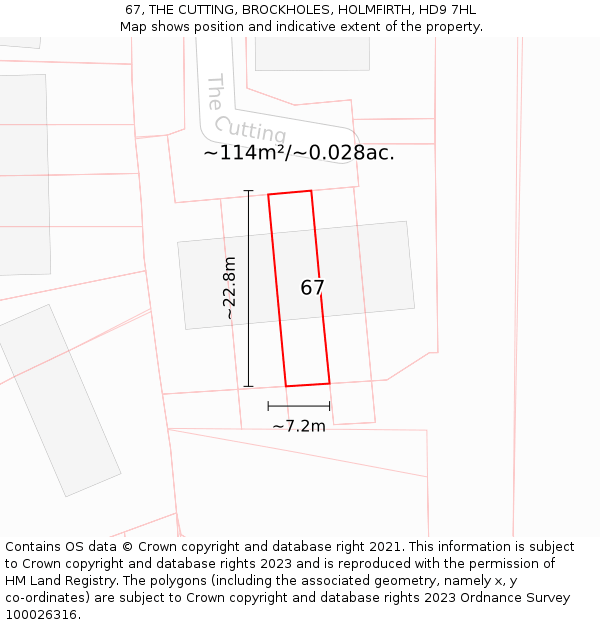 67, THE CUTTING, BROCKHOLES, HOLMFIRTH, HD9 7HL: Plot and title map