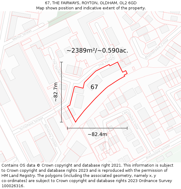 67, THE FAIRWAYS, ROYTON, OLDHAM, OL2 6GD: Plot and title map