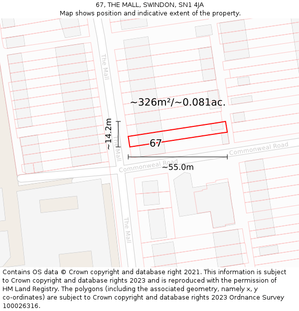 67, THE MALL, SWINDON, SN1 4JA: Plot and title map