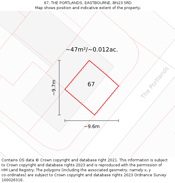 67, THE PORTLANDS, EASTBOURNE, BN23 5RD: Plot and title map