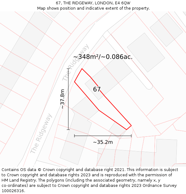 67, THE RIDGEWAY, LONDON, E4 6QW: Plot and title map
