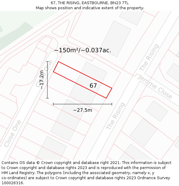 67, THE RISING, EASTBOURNE, BN23 7TL: Plot and title map