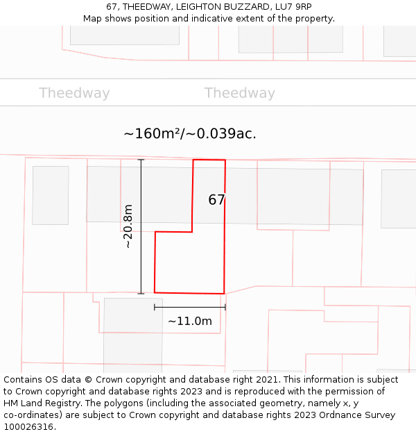 67, THEEDWAY, LEIGHTON BUZZARD, LU7 9RP: Plot and title map