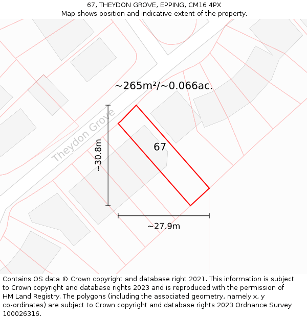 67, THEYDON GROVE, EPPING, CM16 4PX: Plot and title map