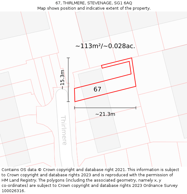 67, THIRLMERE, STEVENAGE, SG1 6AQ: Plot and title map