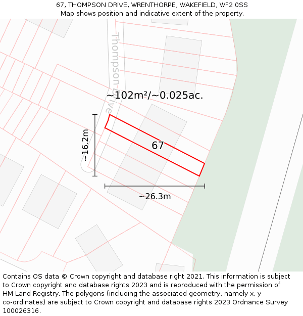 67, THOMPSON DRIVE, WRENTHORPE, WAKEFIELD, WF2 0SS: Plot and title map