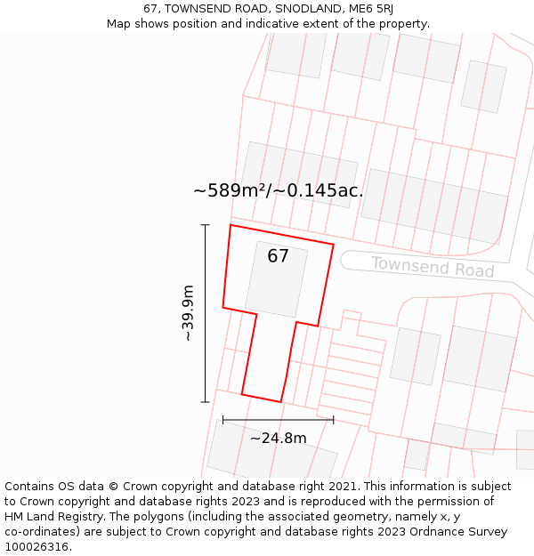67, TOWNSEND ROAD, SNODLAND, ME6 5RJ: Plot and title map