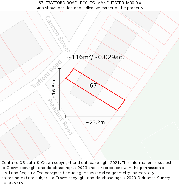 67, TRAFFORD ROAD, ECCLES, MANCHESTER, M30 0JX: Plot and title map