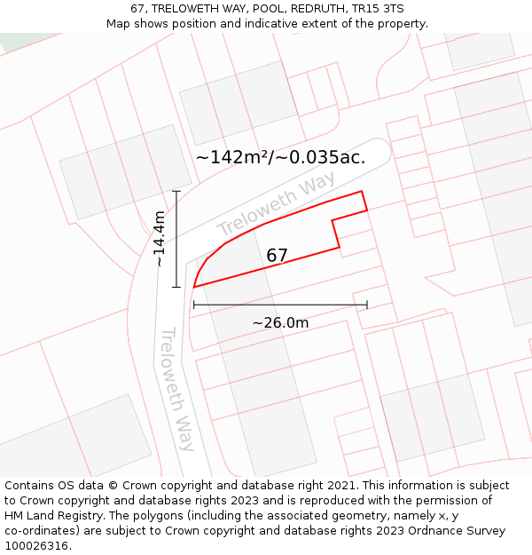67, TRELOWETH WAY, POOL, REDRUTH, TR15 3TS: Plot and title map