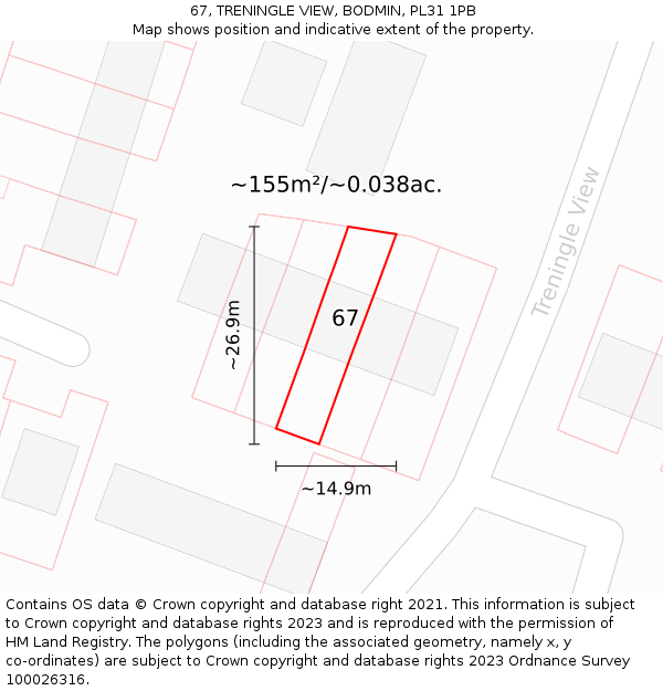 67, TRENINGLE VIEW, BODMIN, PL31 1PB: Plot and title map