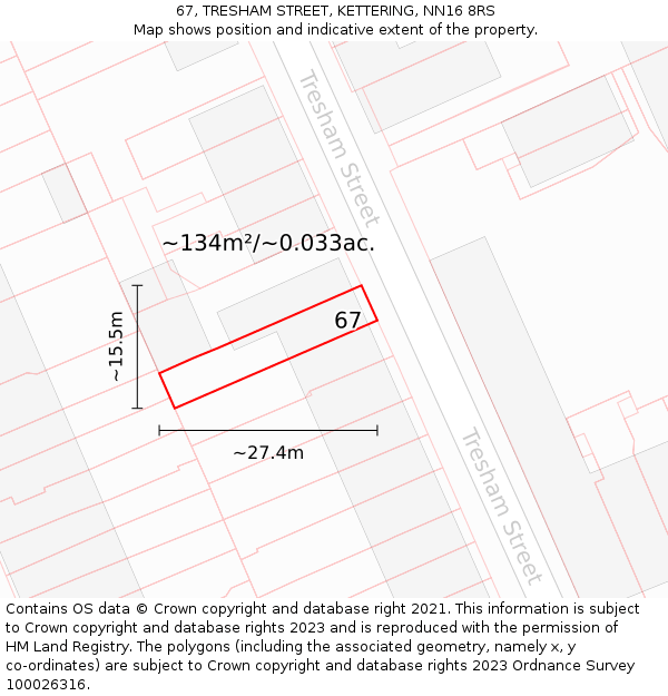 67, TRESHAM STREET, KETTERING, NN16 8RS: Plot and title map