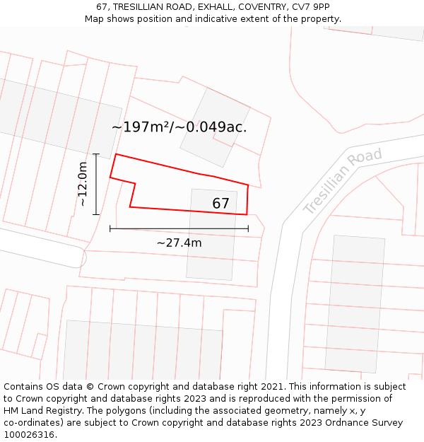 67, TRESILLIAN ROAD, EXHALL, COVENTRY, CV7 9PP: Plot and title map