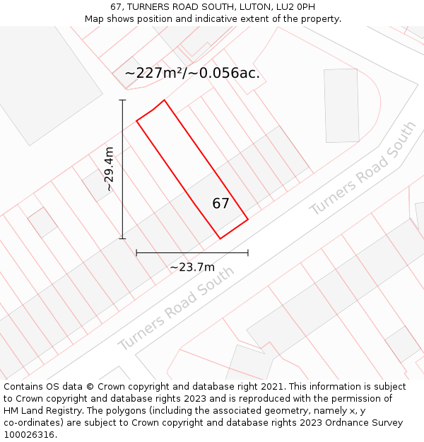 67, TURNERS ROAD SOUTH, LUTON, LU2 0PH: Plot and title map