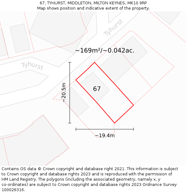 67, TYHURST, MIDDLETON, MILTON KEYNES, MK10 9RP: Plot and title map