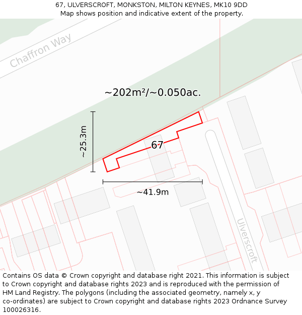 67, ULVERSCROFT, MONKSTON, MILTON KEYNES, MK10 9DD: Plot and title map