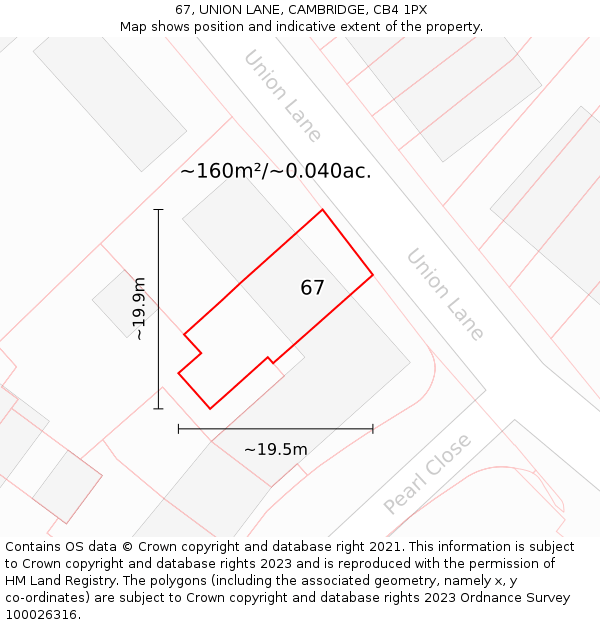 67, UNION LANE, CAMBRIDGE, CB4 1PX: Plot and title map