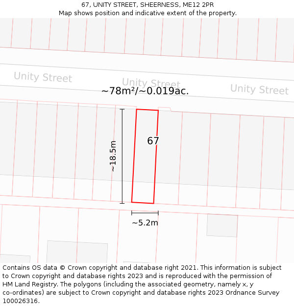 67, UNITY STREET, SHEERNESS, ME12 2PR: Plot and title map