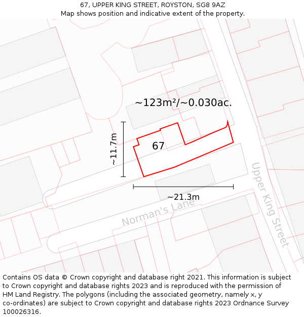 67, UPPER KING STREET, ROYSTON, SG8 9AZ: Plot and title map