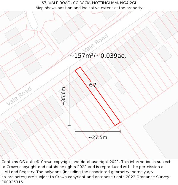 67, VALE ROAD, COLWICK, NOTTINGHAM, NG4 2GL: Plot and title map