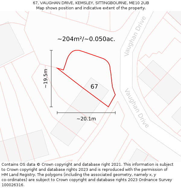 67, VAUGHAN DRIVE, KEMSLEY, SITTINGBOURNE, ME10 2UB: Plot and title map