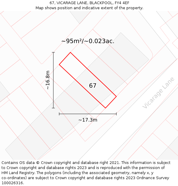 67, VICARAGE LANE, BLACKPOOL, FY4 4EF: Plot and title map