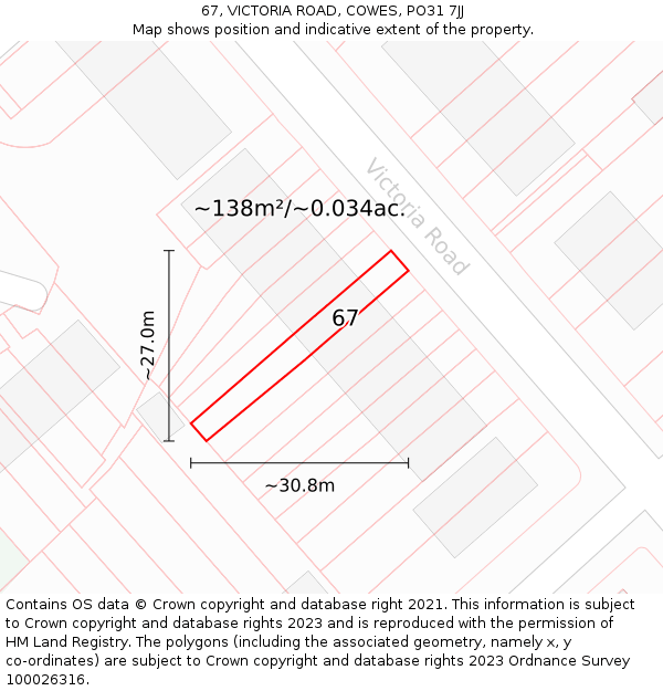 67, VICTORIA ROAD, COWES, PO31 7JJ: Plot and title map