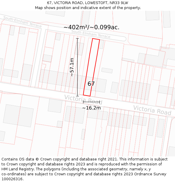 67, VICTORIA ROAD, LOWESTOFT, NR33 9LW: Plot and title map