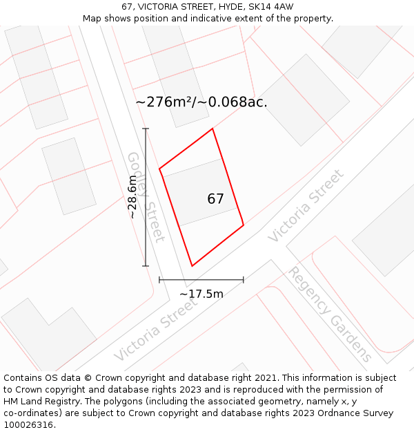 67, VICTORIA STREET, HYDE, SK14 4AW: Plot and title map