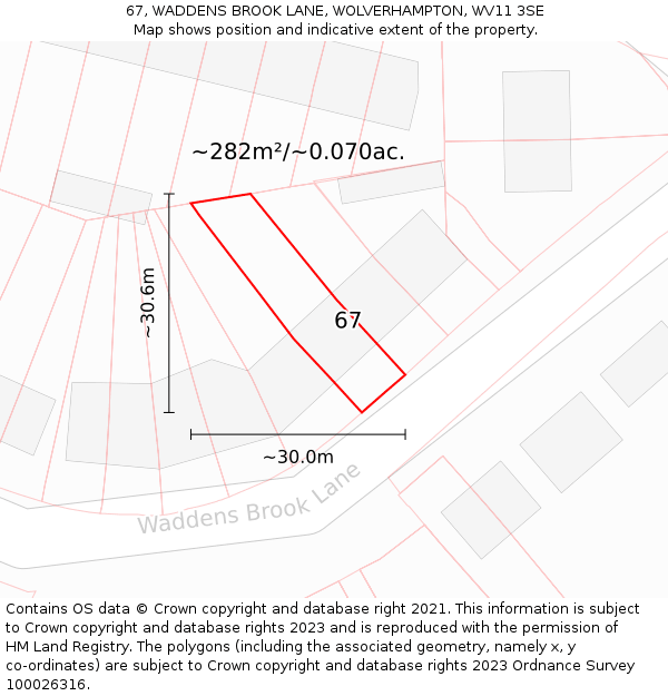 67, WADDENS BROOK LANE, WOLVERHAMPTON, WV11 3SE: Plot and title map