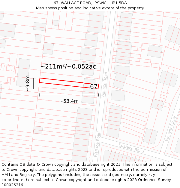 67, WALLACE ROAD, IPSWICH, IP1 5DA: Plot and title map
