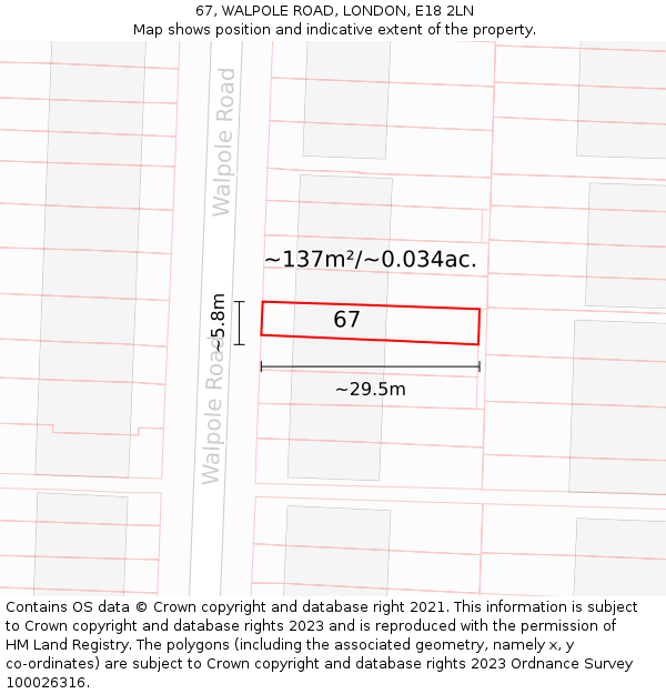 67, WALPOLE ROAD, LONDON, E18 2LN: Plot and title map