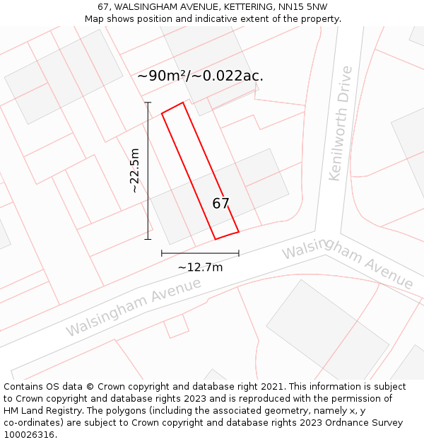 67, WALSINGHAM AVENUE, KETTERING, NN15 5NW: Plot and title map