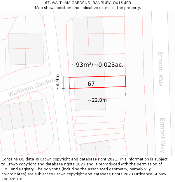 67, WALTHAM GARDENS, BANBURY, OX16 4FB: Plot and title map