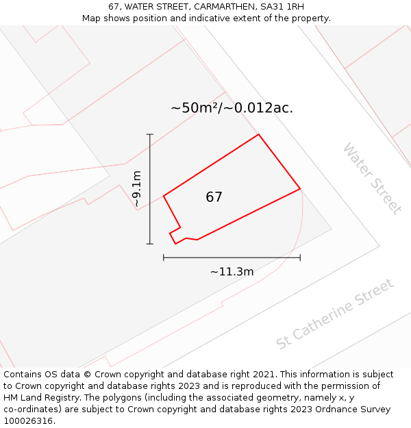 67, WATER STREET, CARMARTHEN, SA31 1RH: Plot and title map