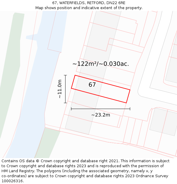 67, WATERFIELDS, RETFORD, DN22 6RE: Plot and title map