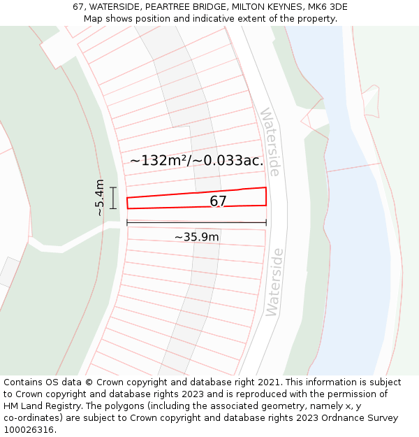 67, WATERSIDE, PEARTREE BRIDGE, MILTON KEYNES, MK6 3DE: Plot and title map