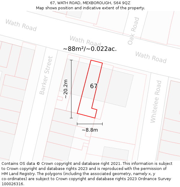 67, WATH ROAD, MEXBOROUGH, S64 9QZ: Plot and title map