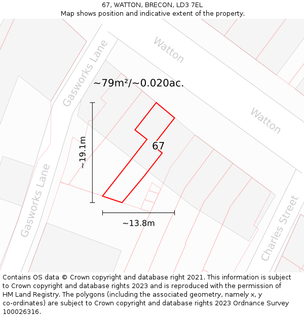 67, WATTON, BRECON, LD3 7EL: Plot and title map
