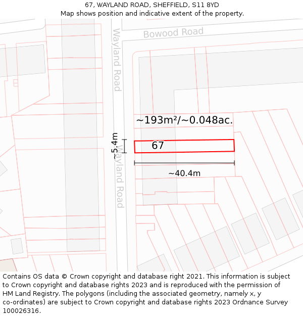 67, WAYLAND ROAD, SHEFFIELD, S11 8YD: Plot and title map