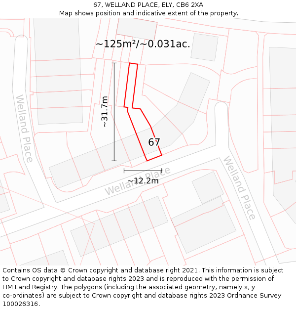 67, WELLAND PLACE, ELY, CB6 2XA: Plot and title map