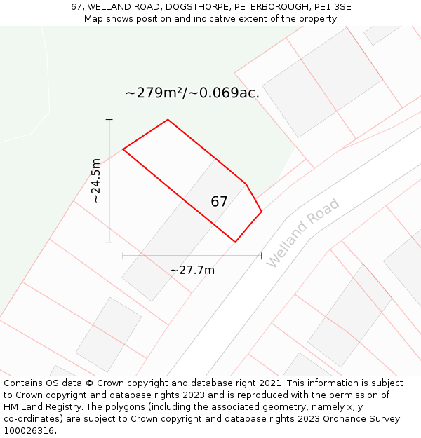 67, WELLAND ROAD, DOGSTHORPE, PETERBOROUGH, PE1 3SE: Plot and title map