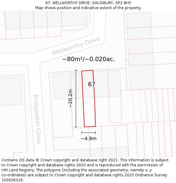 67, WELLWORTHY DRIVE, SALISBURY, SP2 8HY: Plot and title map