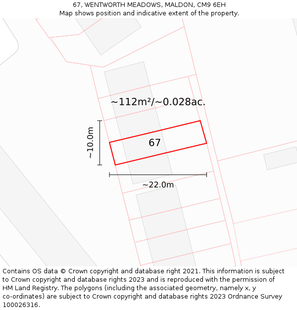 67, WENTWORTH MEADOWS, MALDON, CM9 6EH: Plot and title map